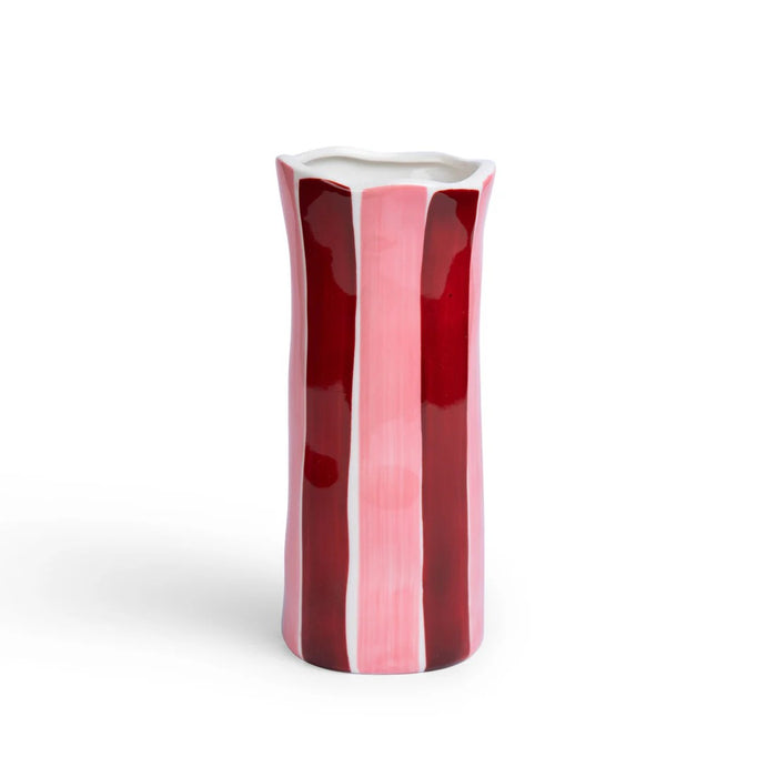 Noss & Co Vase Small - Burgundy & Pink Stripe