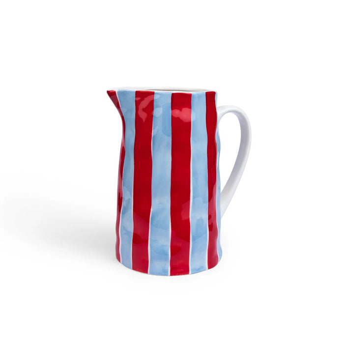 Noss & Co Medium Jug - Cornflower Blue & Red Stripe