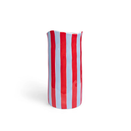 Noss & Co Large Vase - Cornflower Blue & Red Stripe