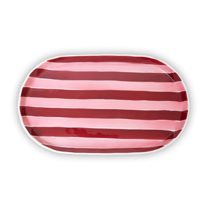 Noss & Co Oval Platter - Pink & Burgundy Stripe