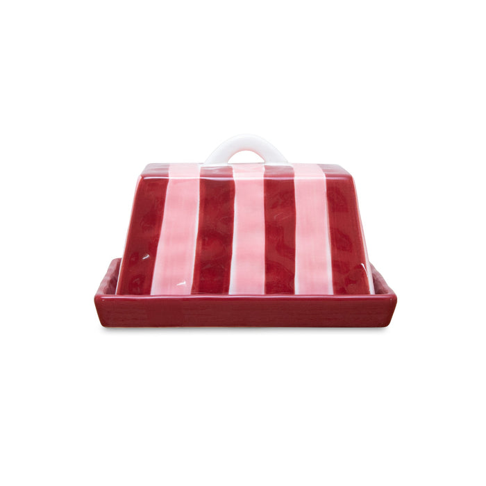 Noss & Co Large Butter Dish - Pink & Burgundy Stripe
