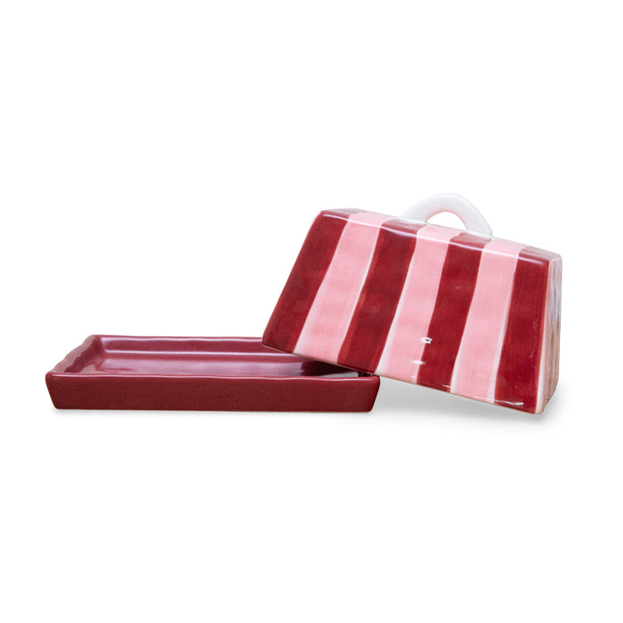 Noss & Co Large Butter Dish - Pink & Burgundy Stripe