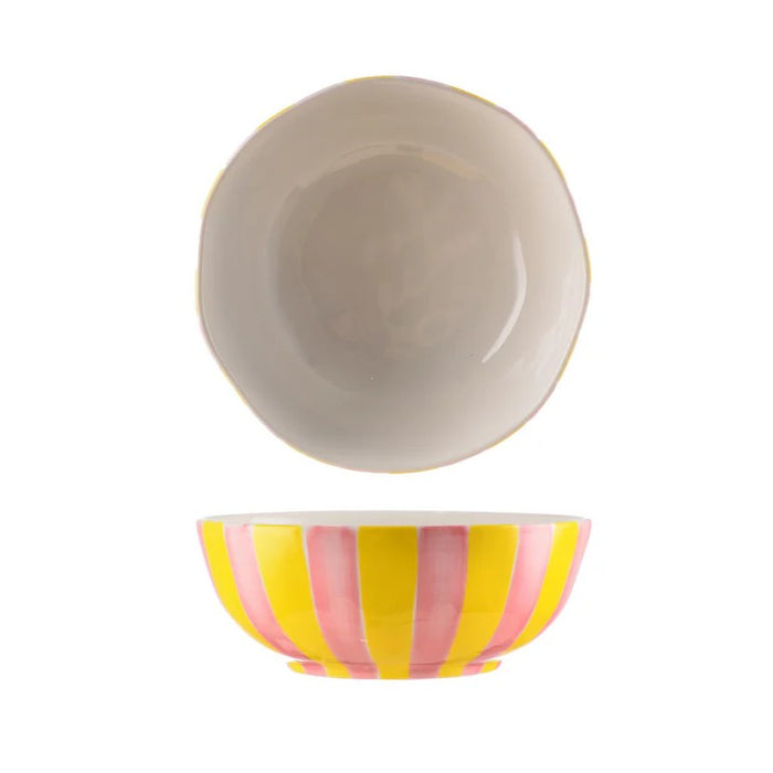 Noss & Co Medium Bowl - Pink & Yellow Stripe