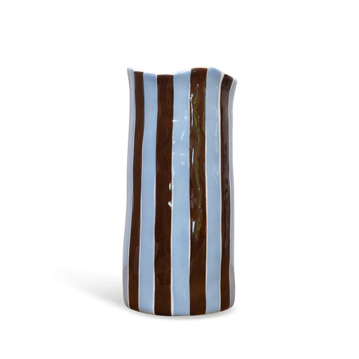 Noss & Co Large Vase - Cornflower Blue & Brown Stripe