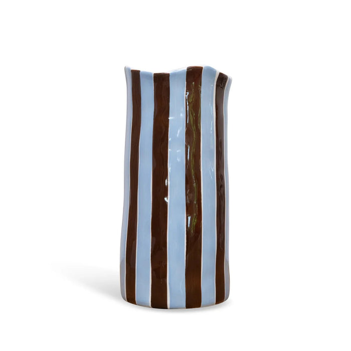 Noss & Co Large Vase - Cornflower Blue & Brown Stripe