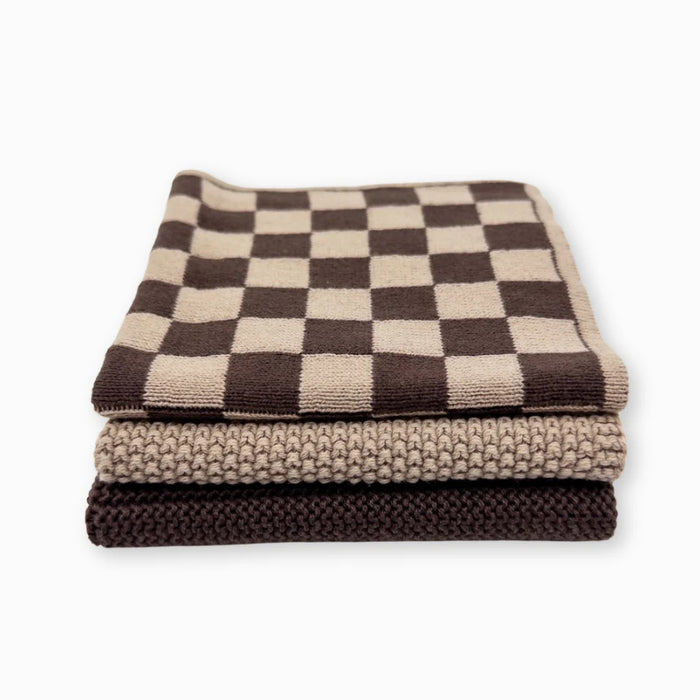 ecovask Dishcloth Variety 3pk - Choc Hommus Chequer