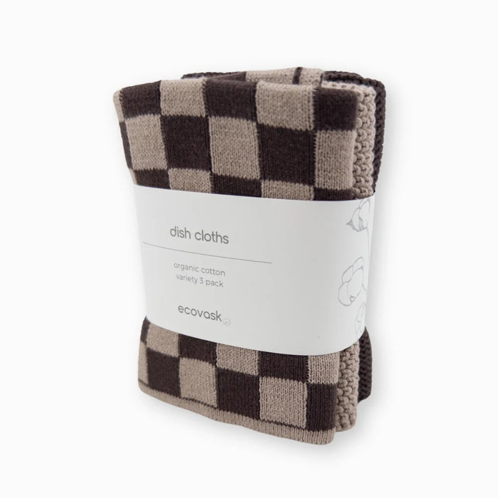ecovask Dishcloth Variety 3pk - Choc Hommus Chequer