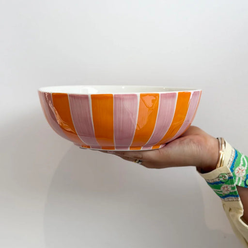 Noss & Co Salad Bowl - Pink & Orange Stripe