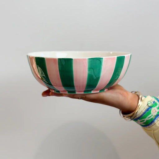 Noss & Co Salad Bowl - Pink & Green Stripe