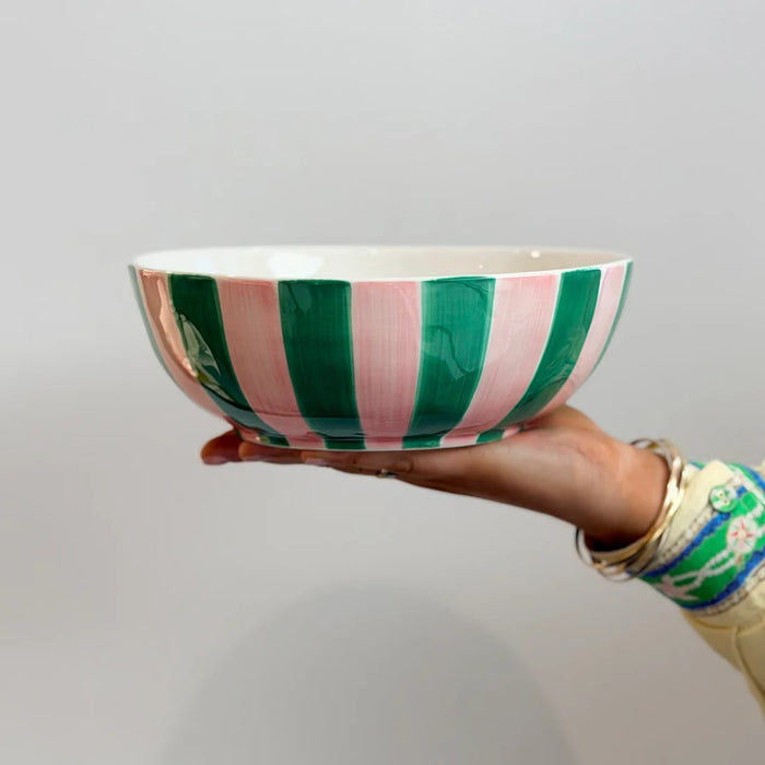 Noss & Co Salad Bowl - Pink & Green Stripe