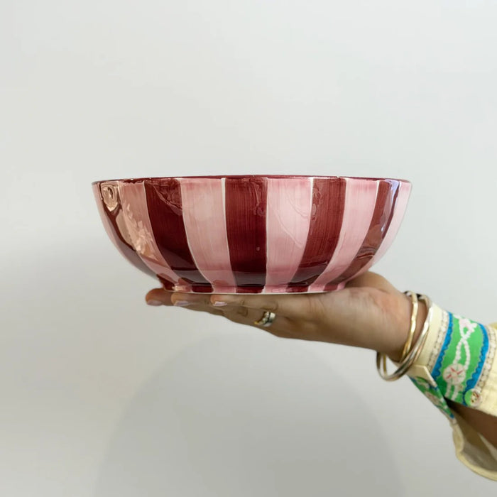 Noss & Co Salad Bowl - Pink & Burgundy Stripe