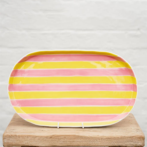 Noss & Co Oval Platter - Pink & Yellow Stripe