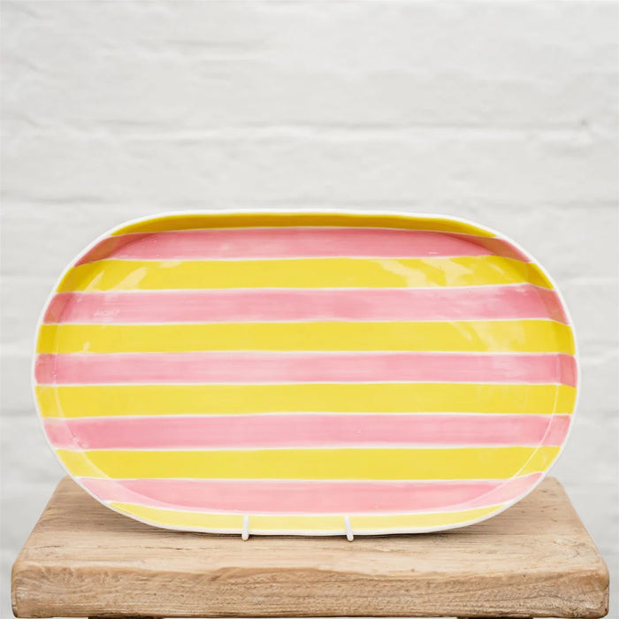 Noss & Co Oval Platter - Pink & Yellow Stripe