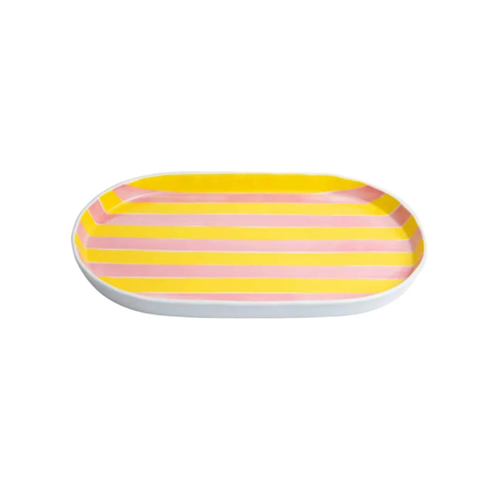 Noss & Co Oval Platter - Pink & Yellow Stripe