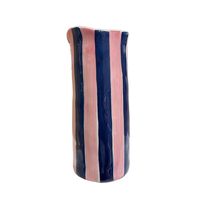 Noss & Co Medium Vase - Navy & Pink Stripe