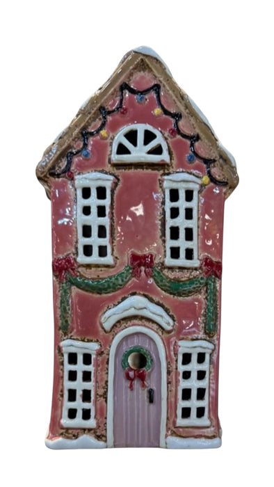 Cottage Tealight - Xmas House Pink