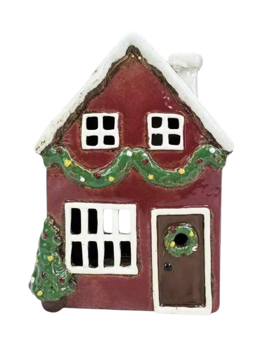 Cottage Tealight - Xmas House with Garland