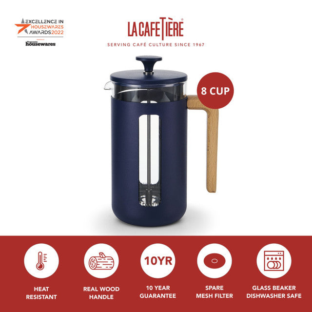 La Cafetiere Pisa Wood Handle 8 Cup - Navy