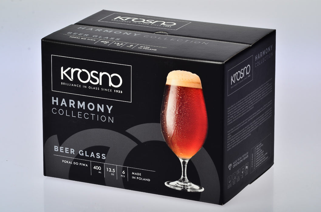 Krosno Harmony Beer Glass 400ML 6pc Gift Boxed