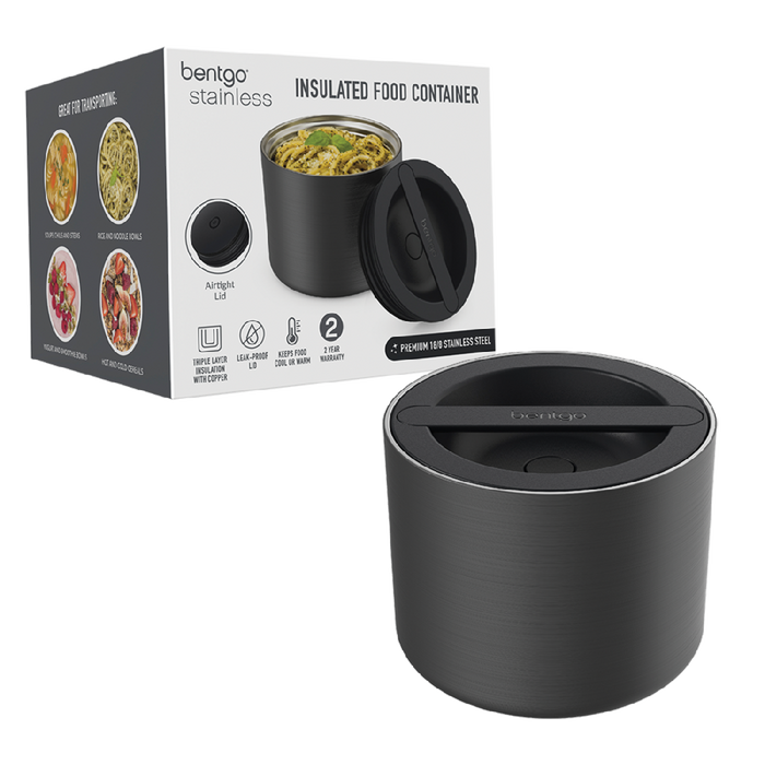 Bentgo S/S Insulated Food Container 560ml - Carbon Black - Kitchen Antics