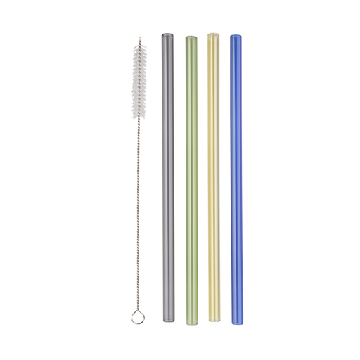 Appetito Glass Straight Straw Set of 4 w/Brush