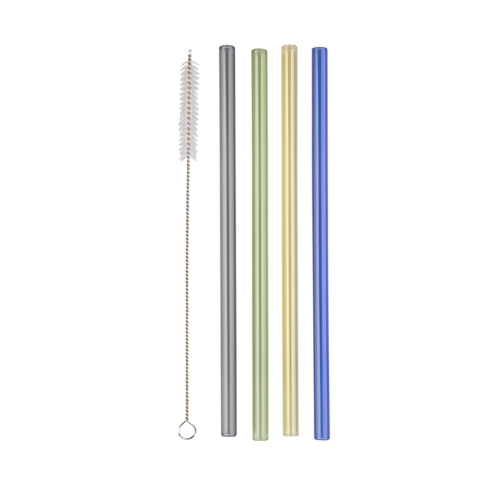 Appetito Glass Straight Straw Set of 4 w/Brush