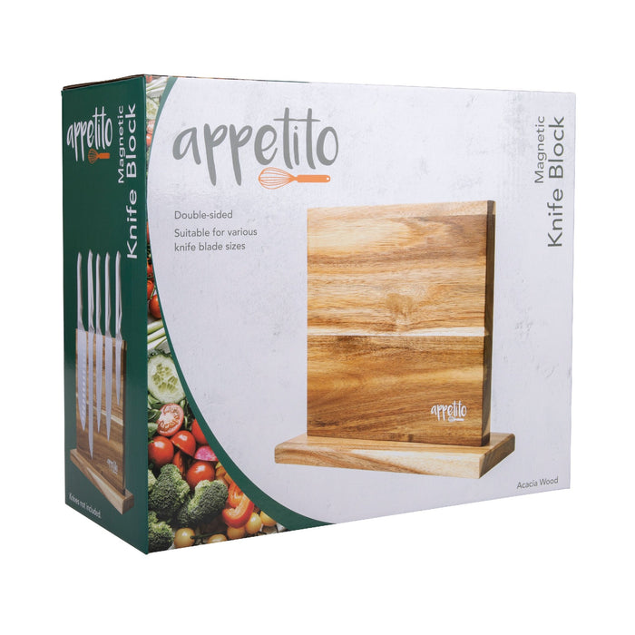 Appetito Double Sided Magnetic Knife Block - Acacia Wood