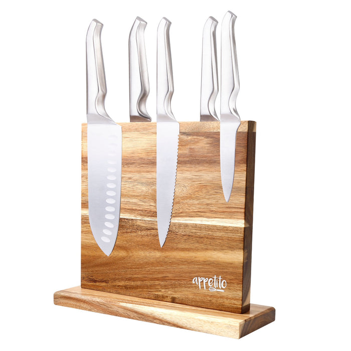 Appetito Double Sided Magnetic Knife Block - Acacia Wood