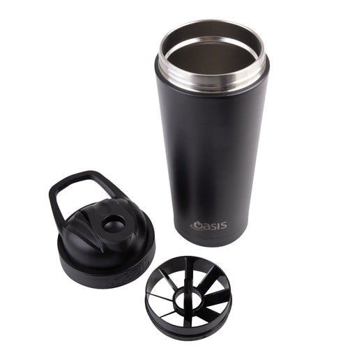 Oasis 700ml Stainless Steel Protein Shaker in Black | Kitchen Antics
