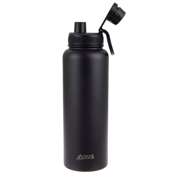 Oasis S/S Insulated Sports Bottle w/Screw Cap 1.1L - Black