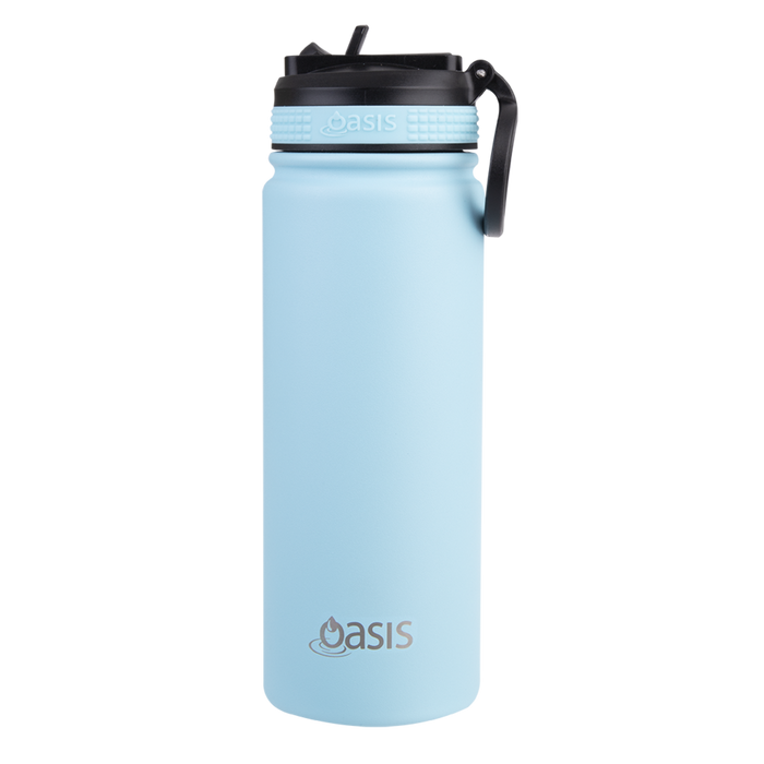 Oasis S/S Insulated Sports Bottle w/Sipper Straw 550ml - Island Blue