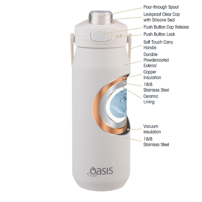 Oasis Ceramic Lined 'Capri' Drink Bottle 750ml - Alabaster