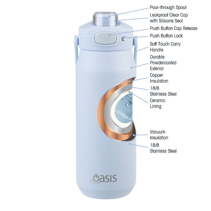 Oasis Ceramic Lined 'Capri' Drink Bottle 750ml - Periwinkle