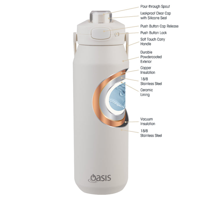 Oasis Ceramic Lined 'Capri' Drink Bottle 1lt - Alabaster