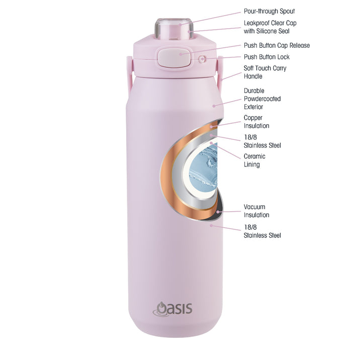 Oasis Ceramic Lined 'Capri' Drink Bottle 1lt - Pink Lemonade