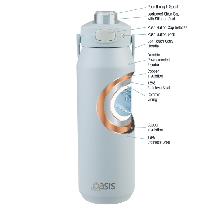 Oasis Ceramic Lined 'Capri' Drink Bottle 1lt - Sea Mist