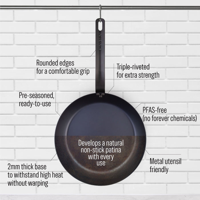 Evolv Pre-Seasoned Carbon Steel Fry Pan 28cm