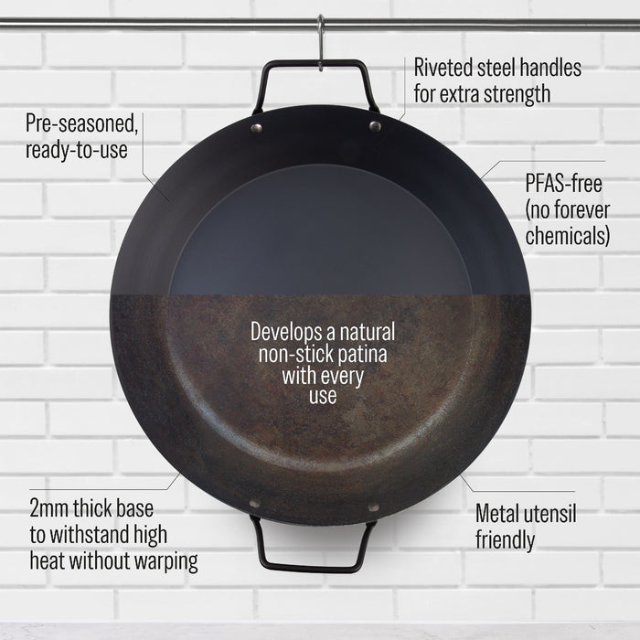 Evolv Pre-Seasoned Carbon Steel Paella Pan 38cm | Online Kitchen Shop
