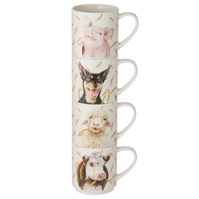 Ashdene Farmyard Faces '2' Stackable 4 Mugs