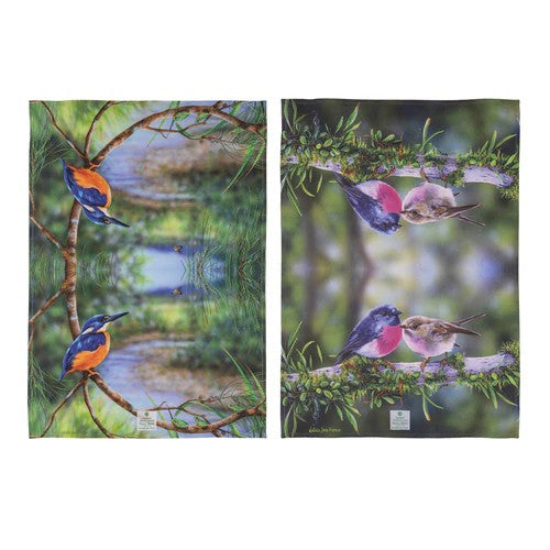 Ashdene Small Birds Kitchen Towel 2pk - Kingfisher/Robin