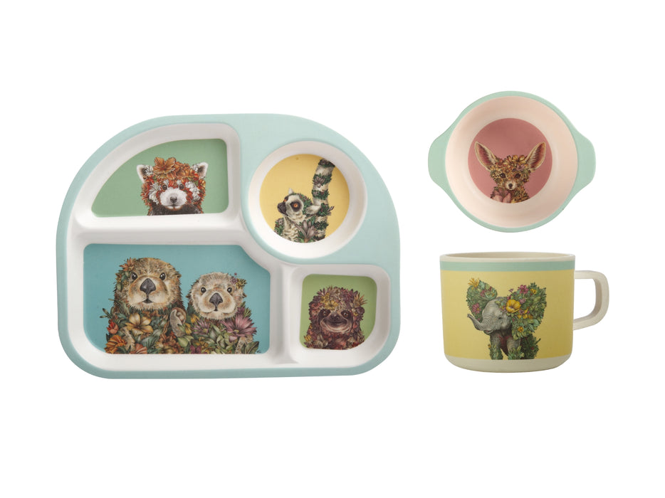 MW Marini Ferlazzo Wild Planet Children's Bamboo 3pc Dinner Set Gift Boxed