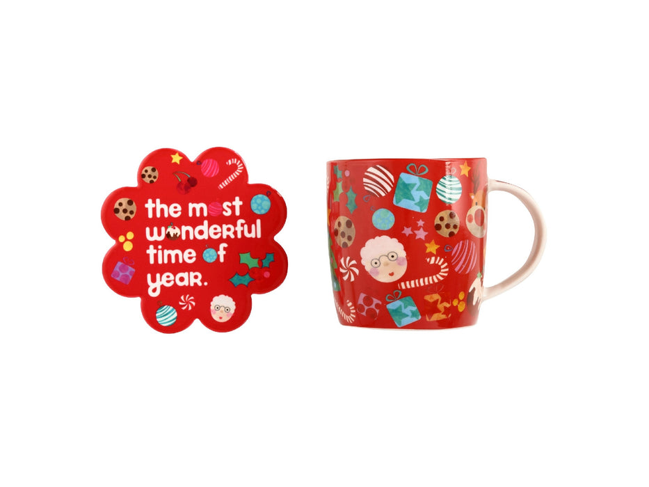 MW Kasey Rainbow Sparkly Season Mug 350ML & Coaster Set Red Gift Boxed