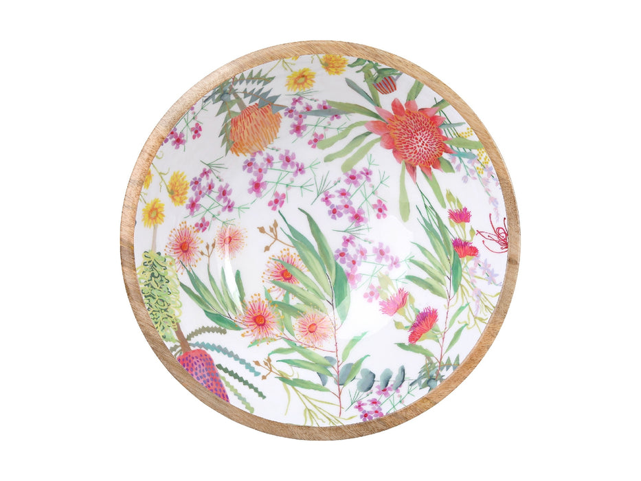 MW Royal Botanic Gardens Native Blooms Footed Bowl Wood Enamel 30x12.5cm
