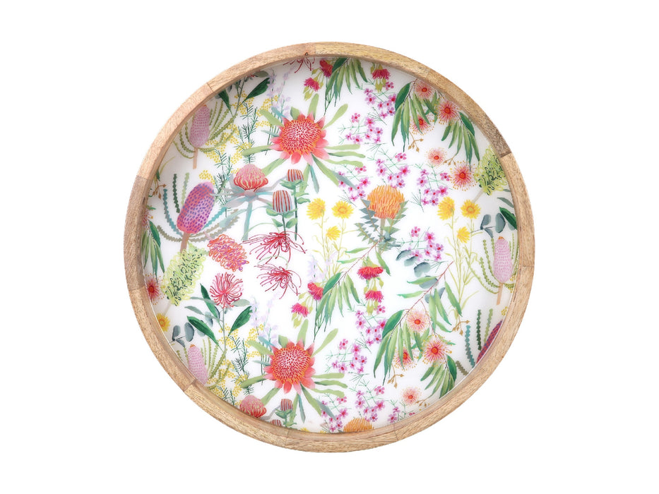 MW Royal Botanic Gardens Native Blooms Round Serving Tray Wood Enamel 40x5cm