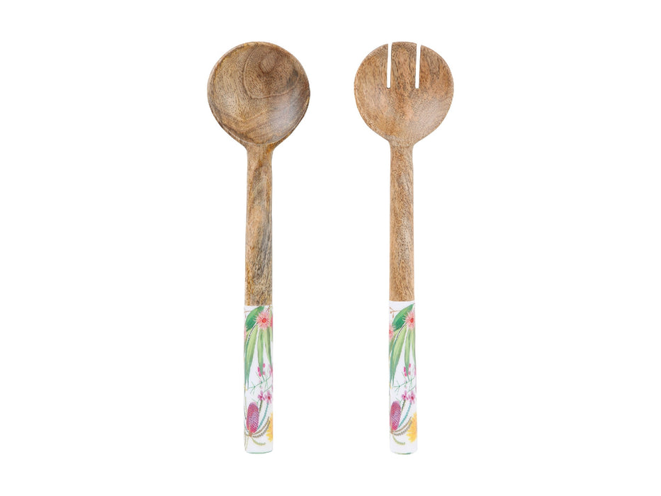 MW Royal Botanic Gardens Native Blooms Salad Servers Wood Enamel 31cm