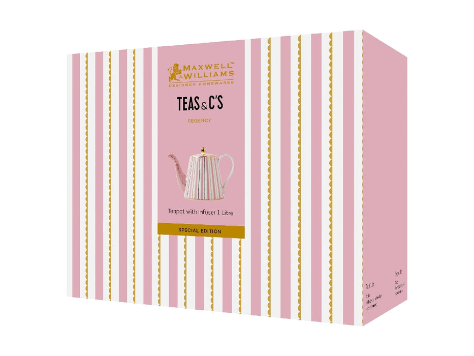 MW Teas & C's Regency Teapot With Infuser 1lt Pink Gift Boxed - Kitchen Antics