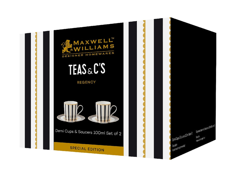 MW Teas & C's Regency Demi Cup & Saucer 100ML Set of 2 Black Gift Boxed - Kitchen Antics