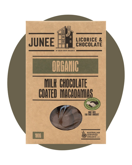 Junee Licorice & Chocolate: Milk Chocolate Macadamias 180g