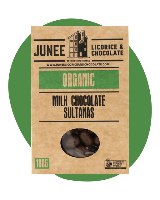 Junee Licorice & Chocolate: Milk Chocolate Sultanas 180g