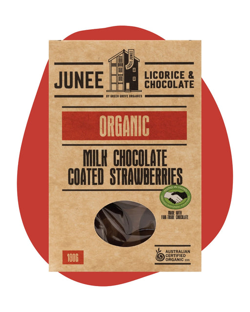 Junee Licorice & Chocolate: Milk Chocolate Strawberries 100g